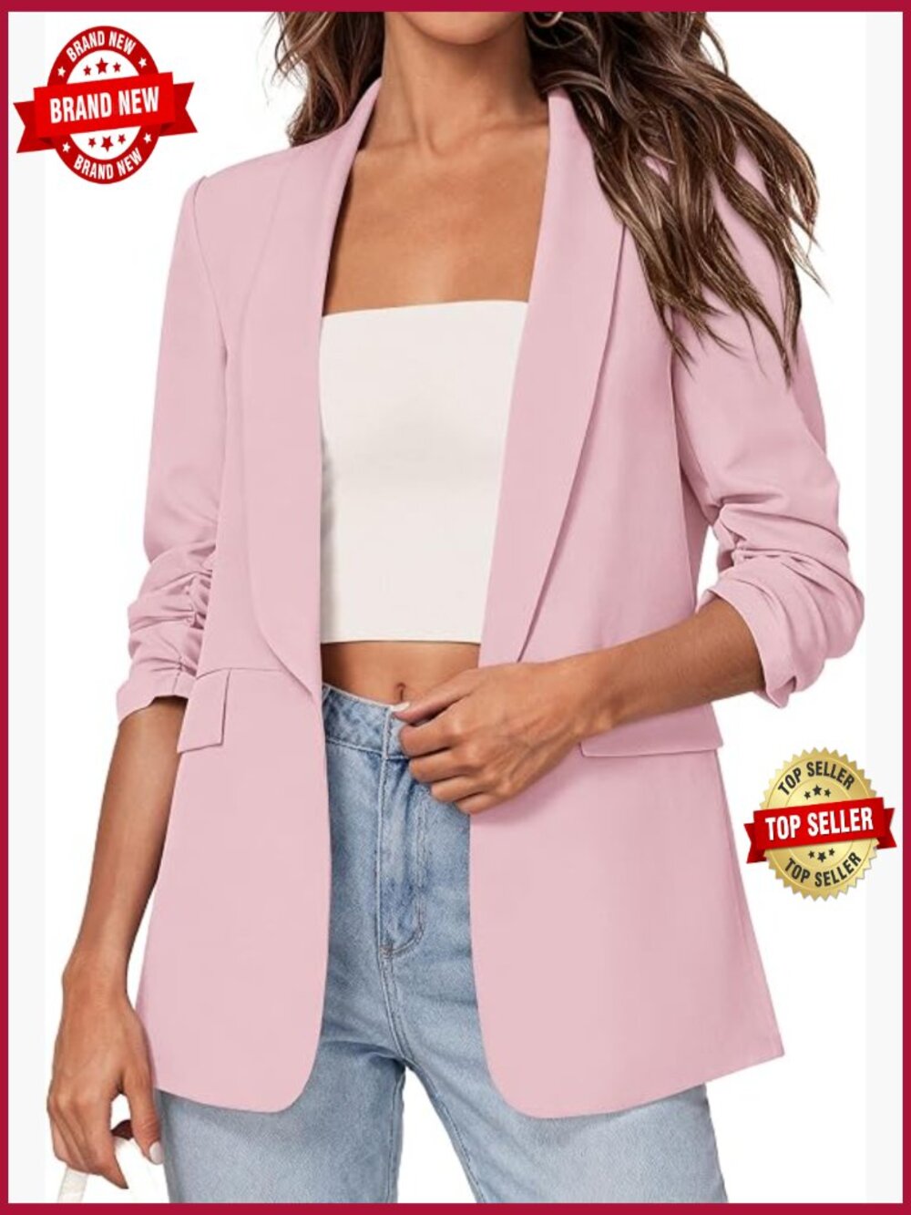 Women's Business Casual Blazer 3/4 Sleeve Open Front Work Suit Jacket